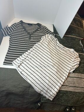 Striped Short Sleeve Tee Duo - Olive & White